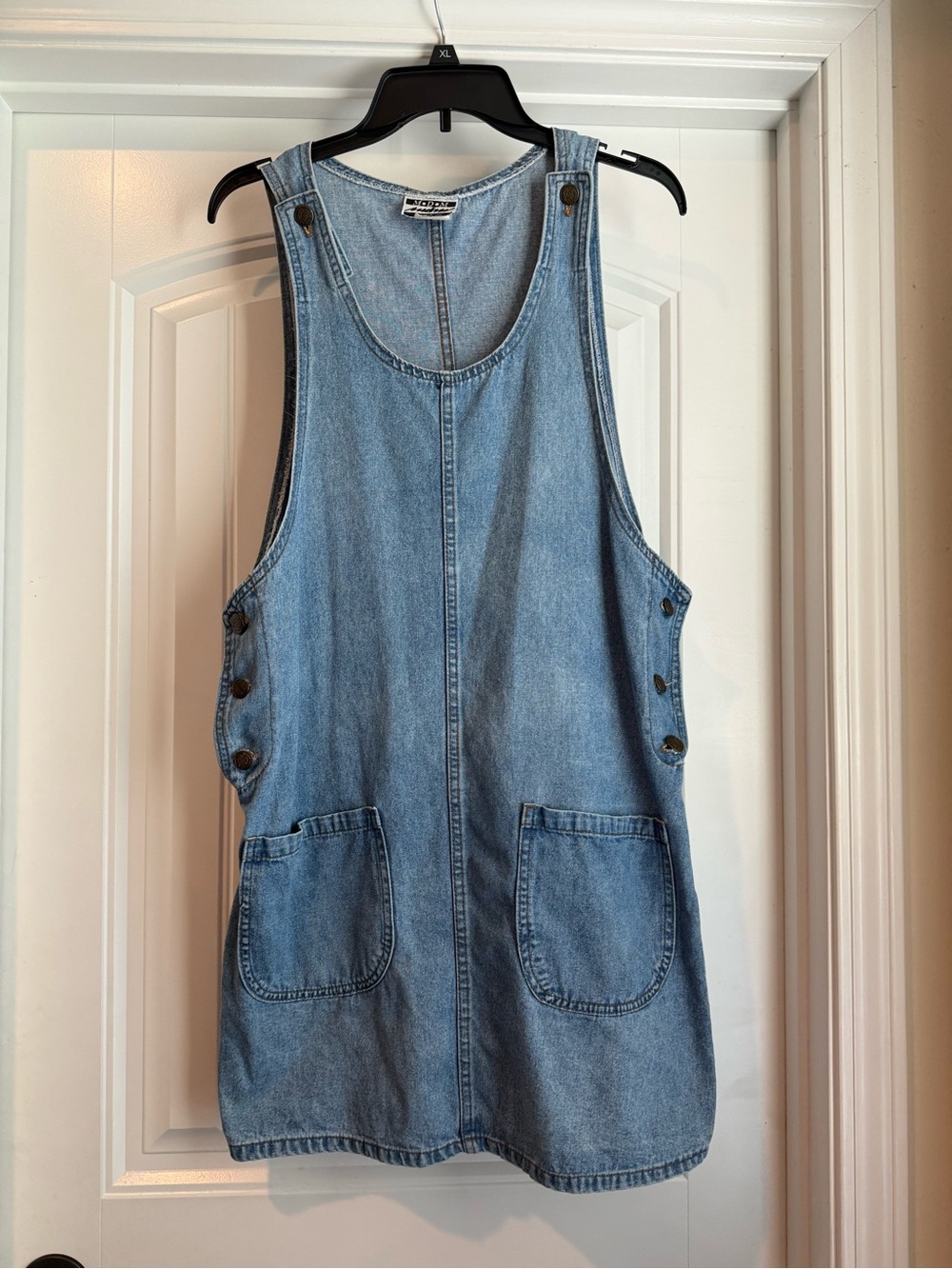 Light Blue Denim Pinafore Dress with Front Pockets